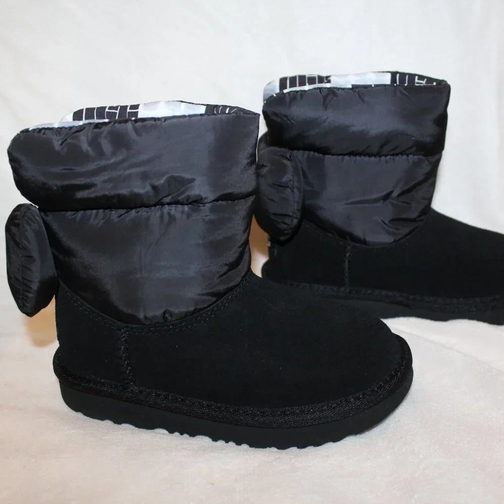 NIB UGG TODDLER BAILEY BOW SUEDE PUFFER WINTER SNOW‎ BOOTS BLACK